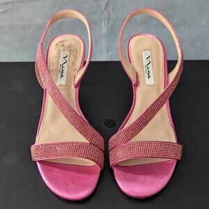 Pink Nina Nieves Kitten Heels Shiny Satin with Sparkles Size US8.5M/EU38.5